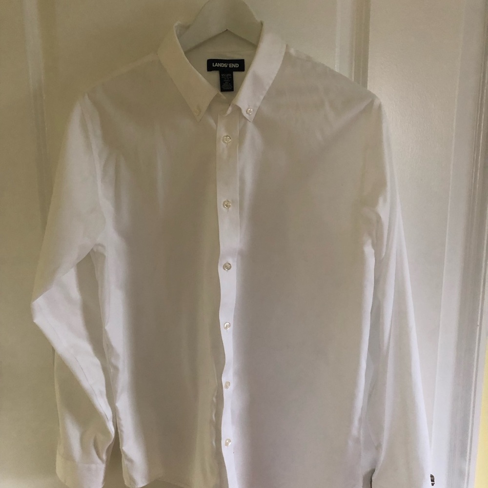 New Land’s End 100% white cotton formal button shirt
